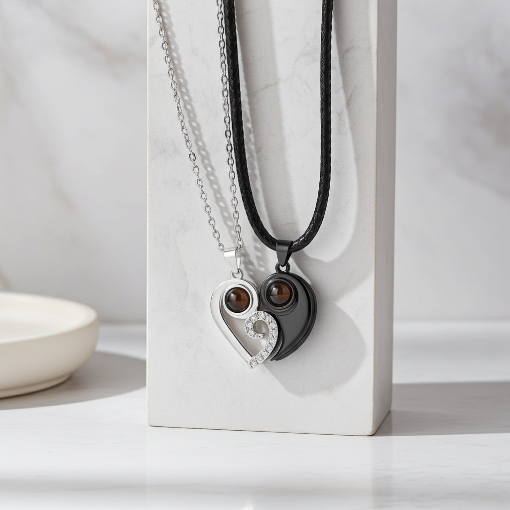 PXS110 - Echoya™ Dual Heart Photo Projection Necklace – S925 Silver