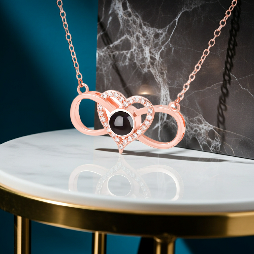 PX35 - Infinity Heart Photo Projection Necklace – Eternal Love Captured in a Glance