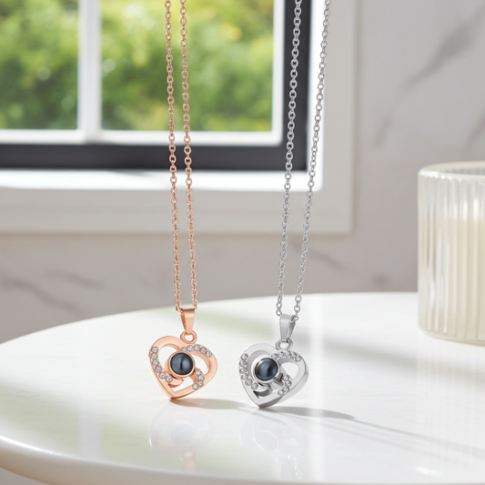 PX02 - Personalized Photo Projection Heart Necklace – Rose Gold, Silver, and Gold Colour