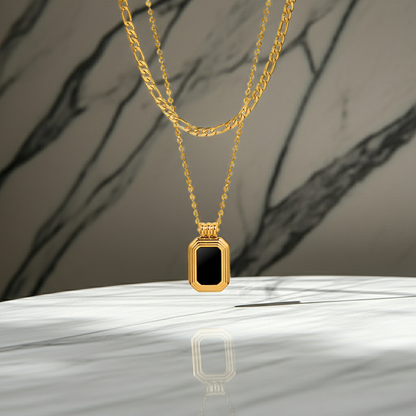 GP10 - Vintage Black Onyx Pendant Layered Necklace