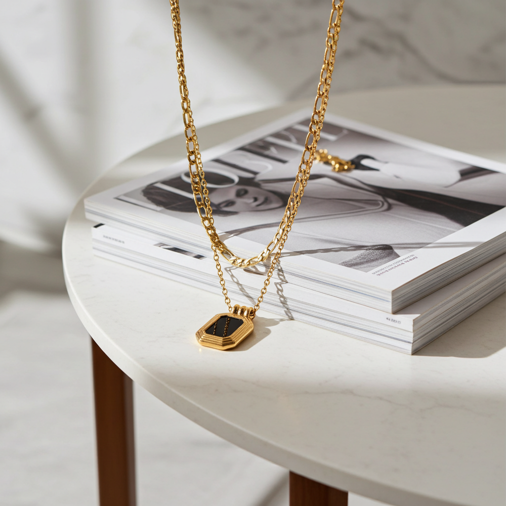 GP10 - Vintage Black Onyx Pendant Layered Necklace
