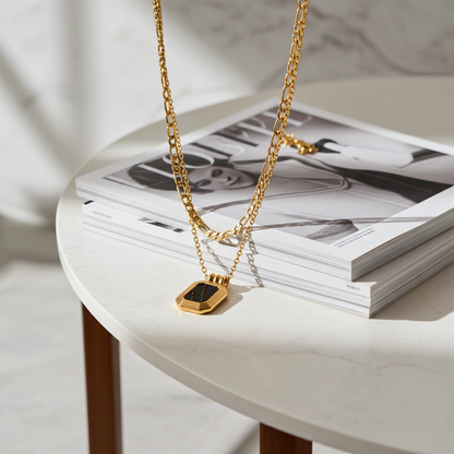 GP10 - Vintage Black Onyx Pendant Layered Necklace