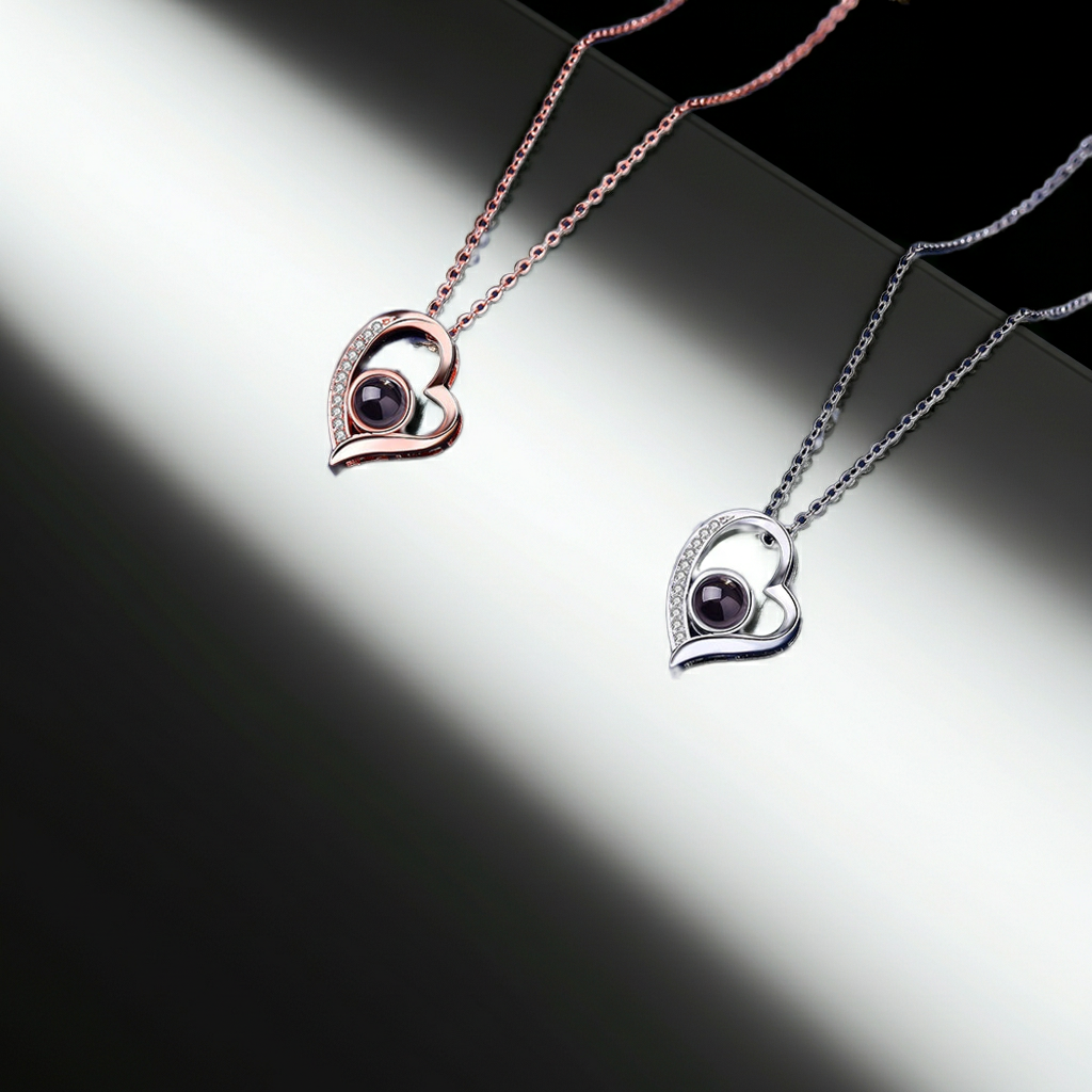 PXS103 - "Eternal Heart" Custom Photo Projection Necklace – Silver & Rose Gold