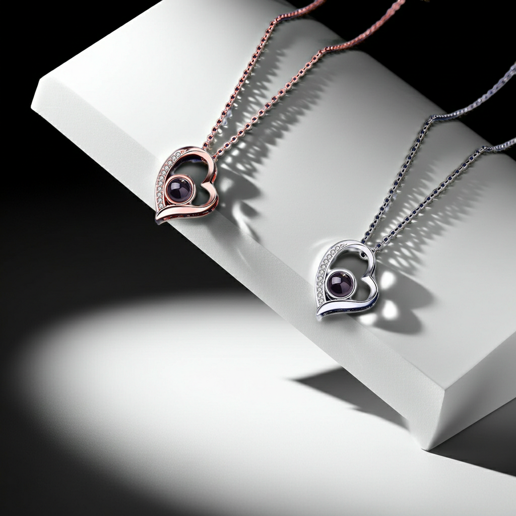 PXS103 - "Eternal Heart" Custom Photo Projection Necklace – Silver & Rose Gold