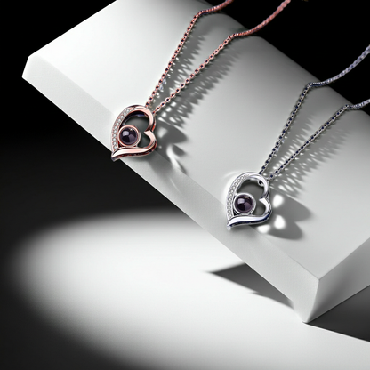 PXS103 - "Eternal Heart" Custom Photo Projection Necklace – Silver & Rose Gold