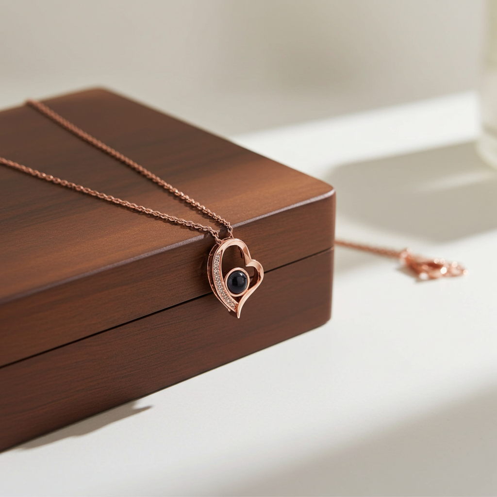 PXS103 - "Eternal Heart" Custom Photo Projection Necklace – Silver & Rose Gold