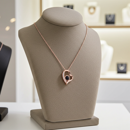PXS103 - "Eternal Heart" Custom Photo Projection Necklace – Silver & Rose Gold