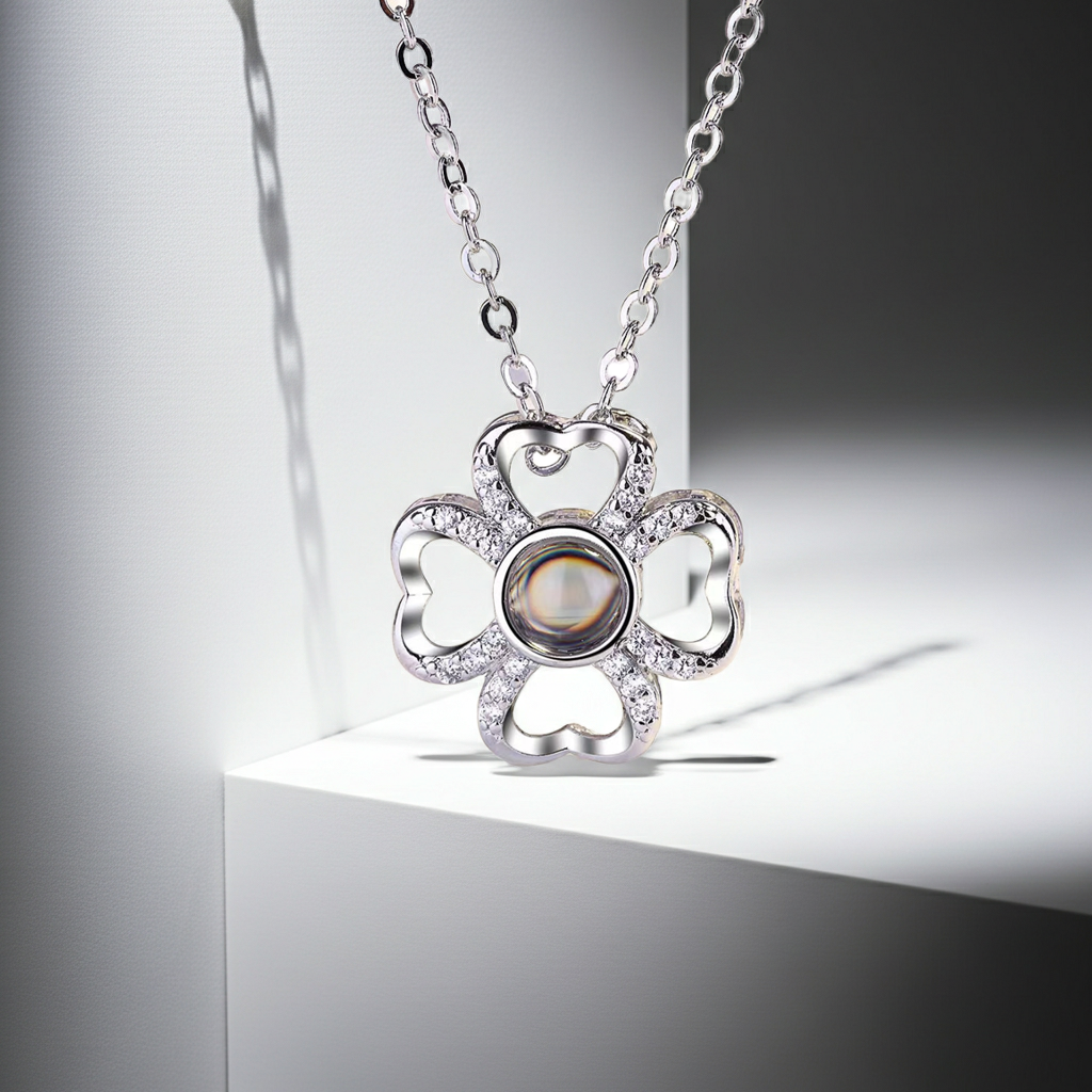 PX18 - Lucky Clover Hidden Photo Projection Necklace – Silver