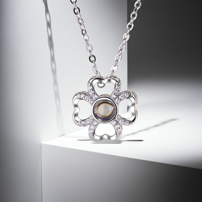 PX18 - Lucky Clover Hidden Photo Projection Necklace – Silver
