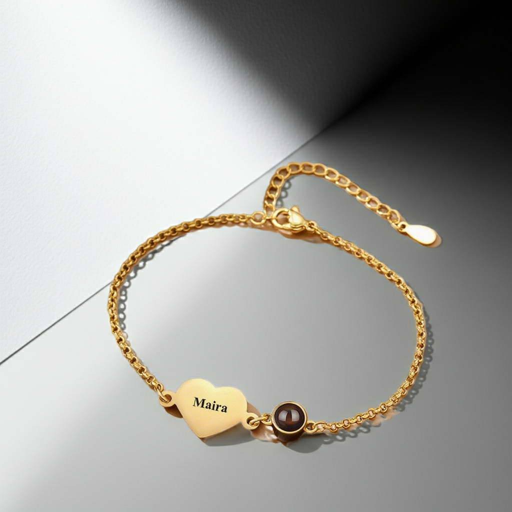 PS33 - Personalized Name & Photo Projection Heart Bracelet