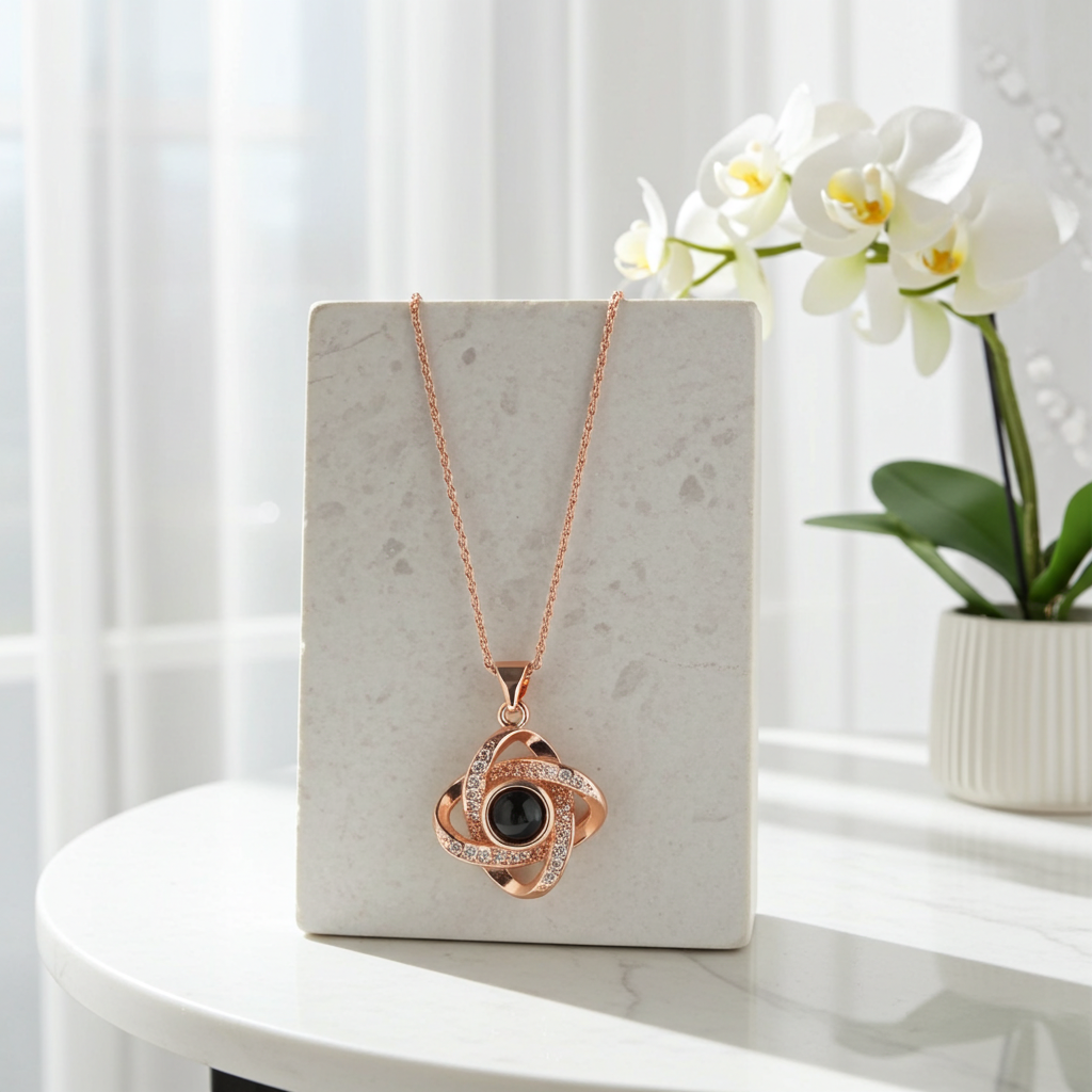 PX21 - Rotating Star Hidden Photo Necklace – Rose Gold / Silver