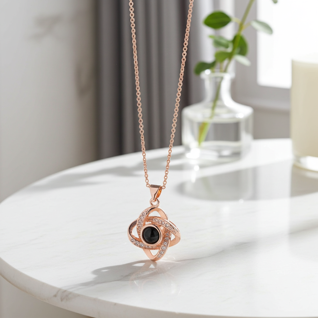PX21 - Rotating Star Hidden Photo Necklace – Rose Gold / Silver