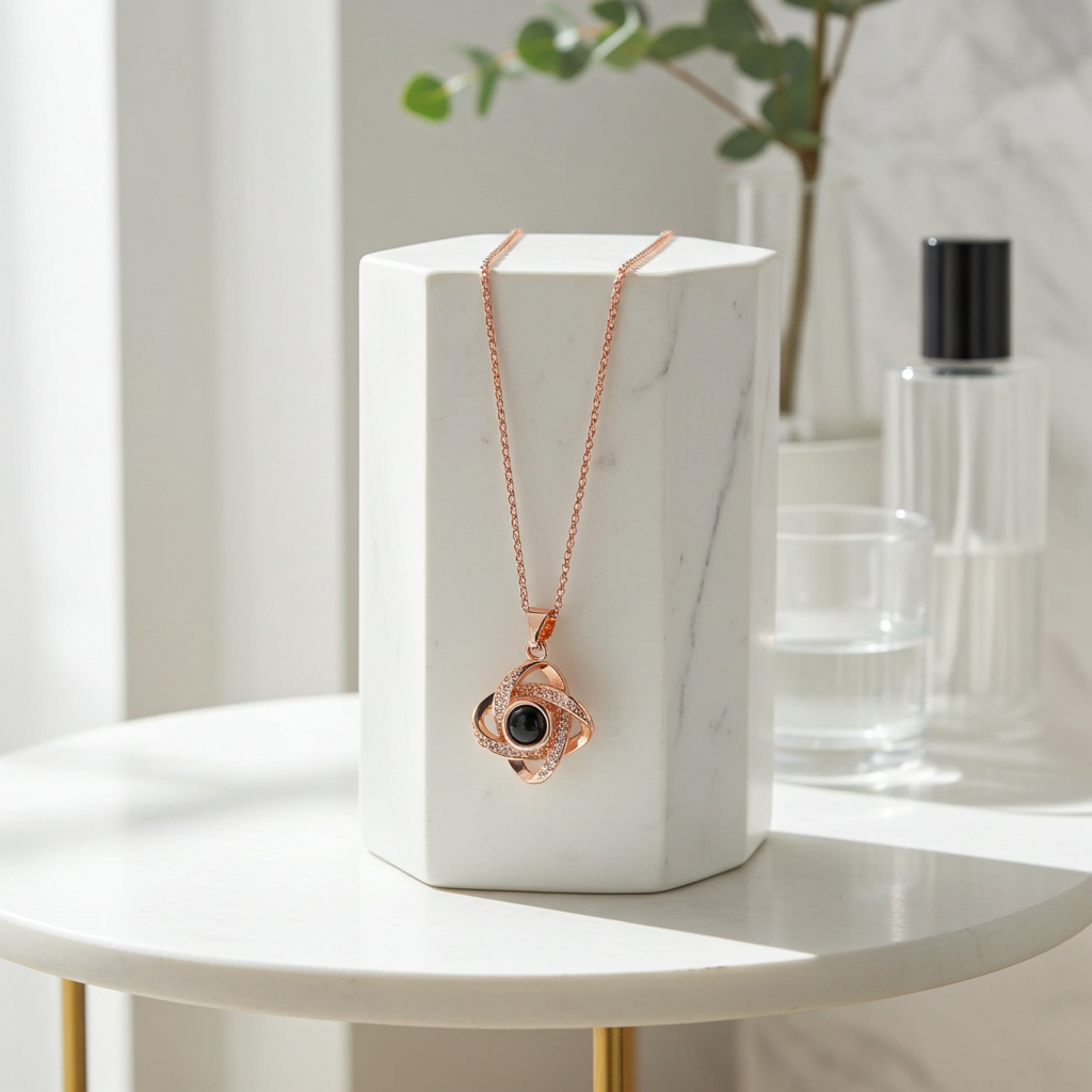 PX21 - Rotating Star Hidden Photo Necklace – Rose Gold / Silver