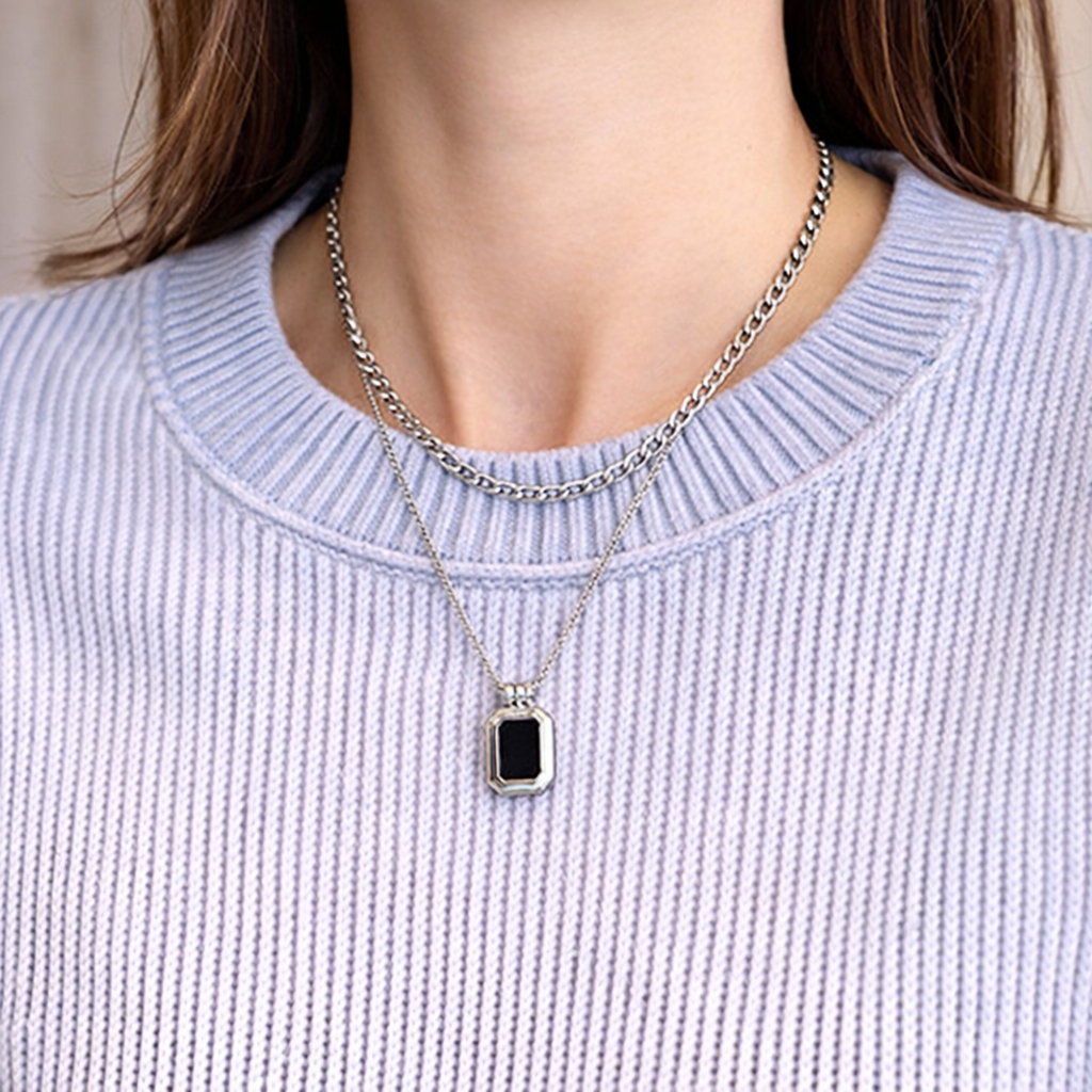 GP10 - Vintage Black Onyx Pendant Layered Necklace