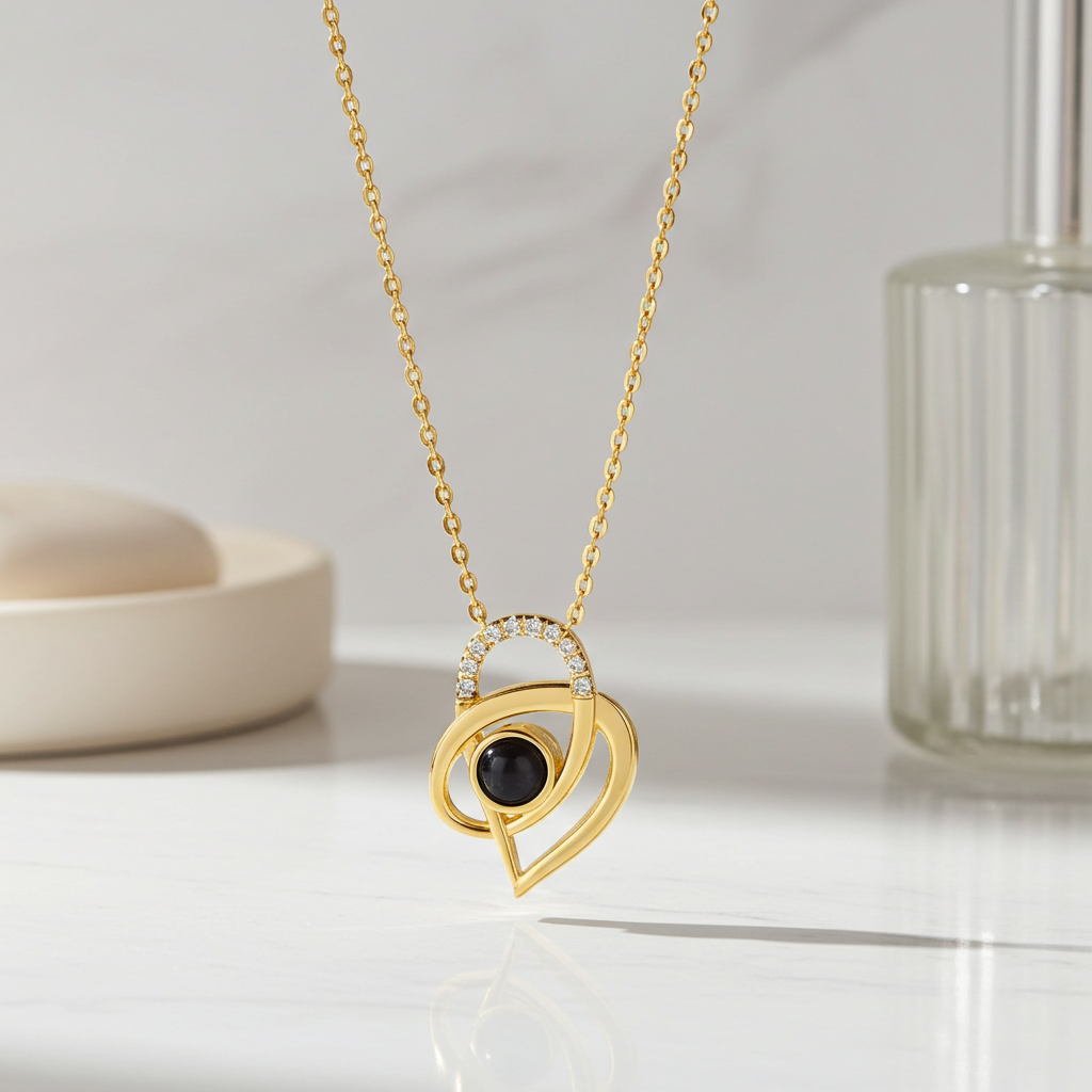 PX58 - Intertwined Heart Photo Projection Necklace