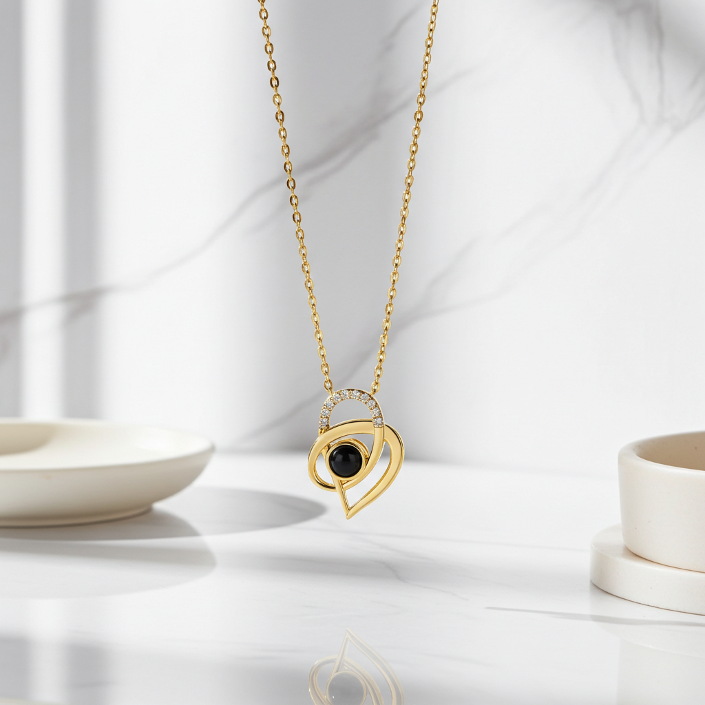 PX58 - Intertwined Heart Photo Projection Necklace