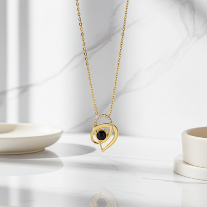 PX58 - Intertwined Heart Photo Projection Necklace