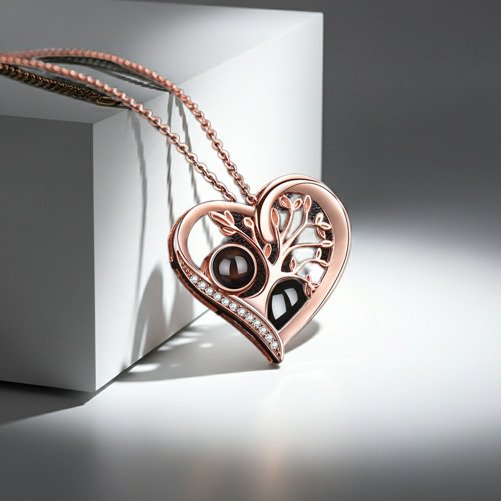 PXS101 - Eternal Tree of Love Projection Necklace – Silver & Rose Gold
