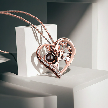 PXS101 - Eternal Tree of Love Projection Necklace – Silver & Rose Gold