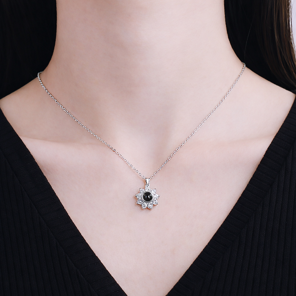 PXS109 - Echoya Sunflower Photo Projection Necklace
