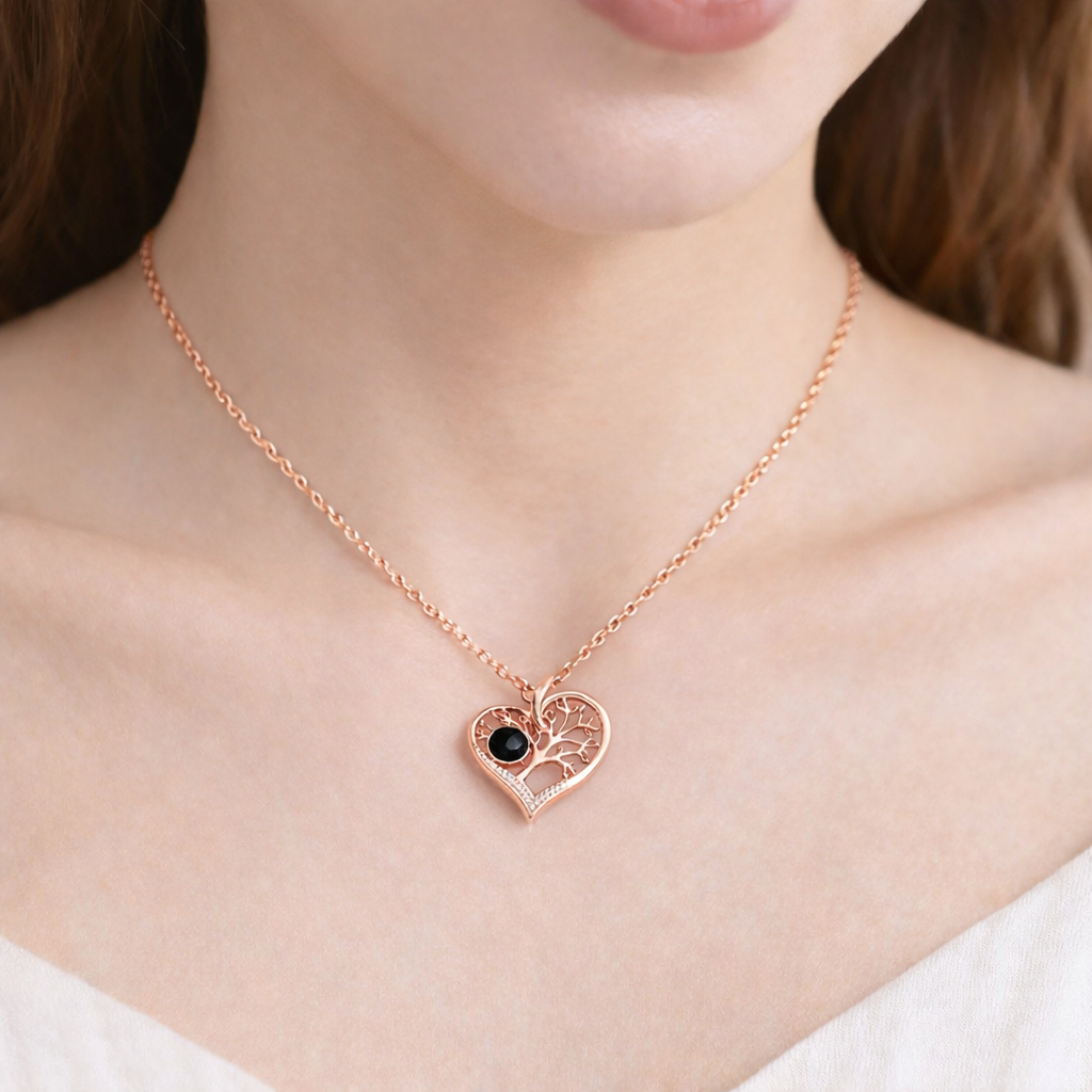 PXS101 - Eternal Tree of Love Projection Necklace – Silver & Rose Gold