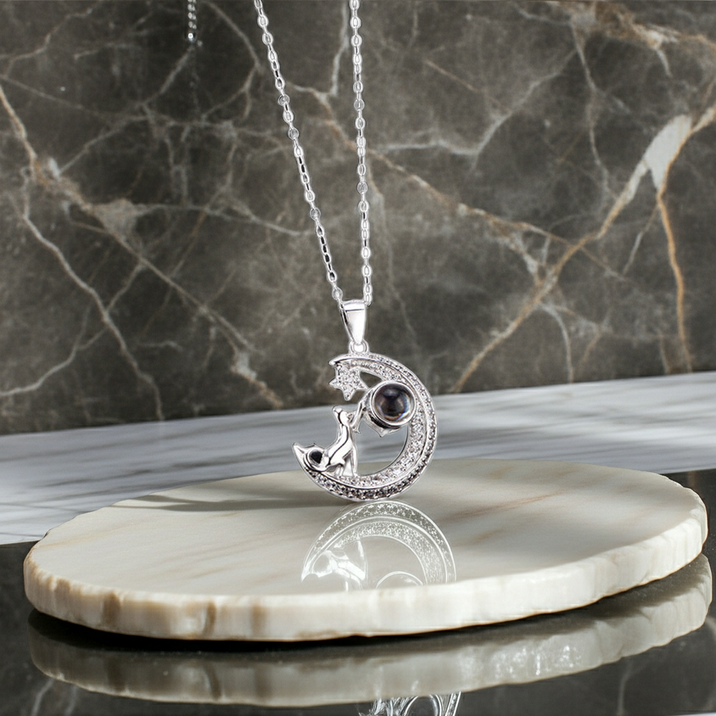PXS104 - “Reach for the Stars” Moon & Dog Photo Projection Necklace