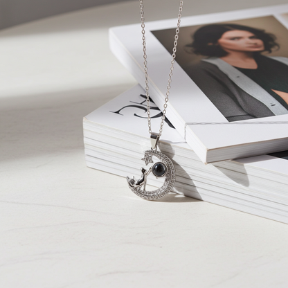 PXS104 - “Reach for the Stars” Moon & Dog Photo Projection Necklace
