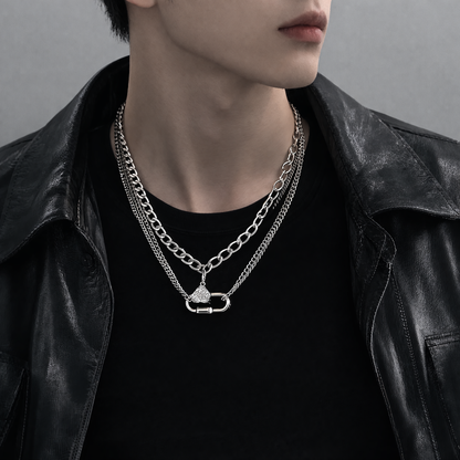 GP02 - Triple-Layer Heart Zircon Chain Necklace