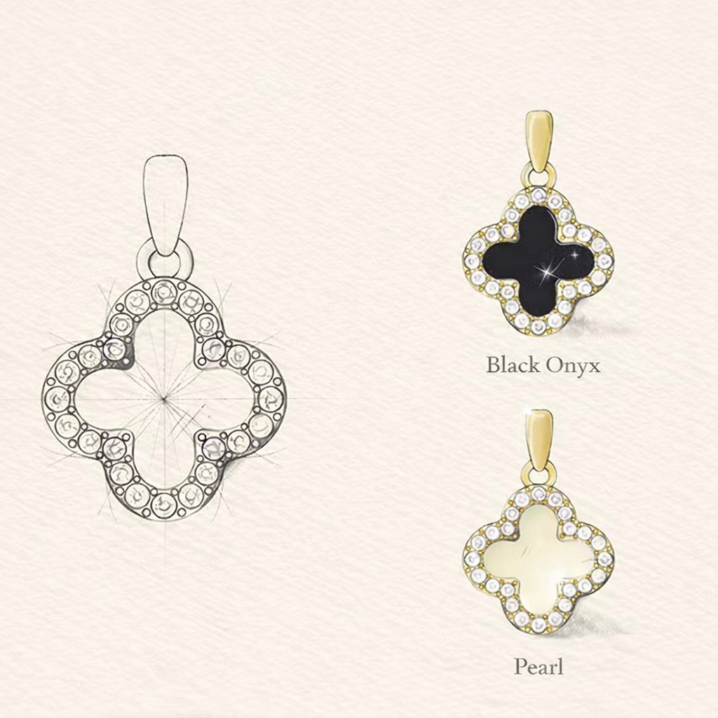 GP44 - Dual-Sided Clover Pendant Necklace – Timeless Elegance, Double the Charm