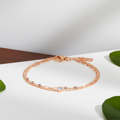 GP16 - Delicate Dual Chain Bracelet with Solitaire Zirconia