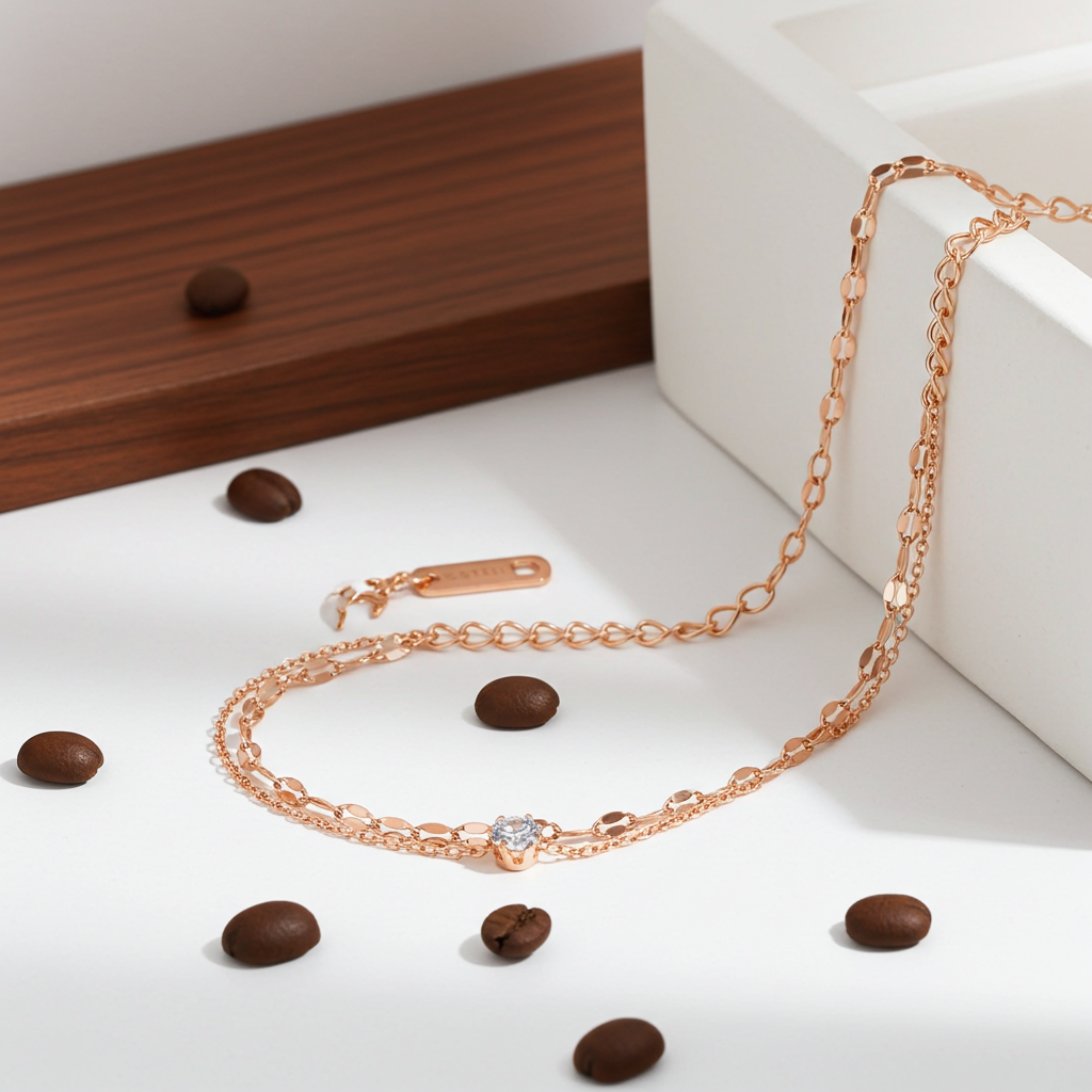 GP16 - Delicate Dual Chain Bracelet with Solitaire Zirconia