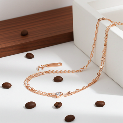 GP16 - Delicate Dual Chain Bracelet with Solitaire Zirconia