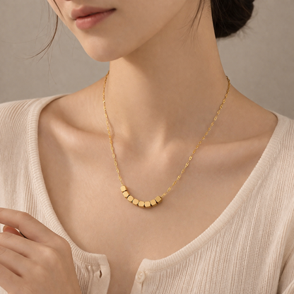 CC01 - Minimalist Gold Cube Bead Necklace | Customizable Geometric Jewelry