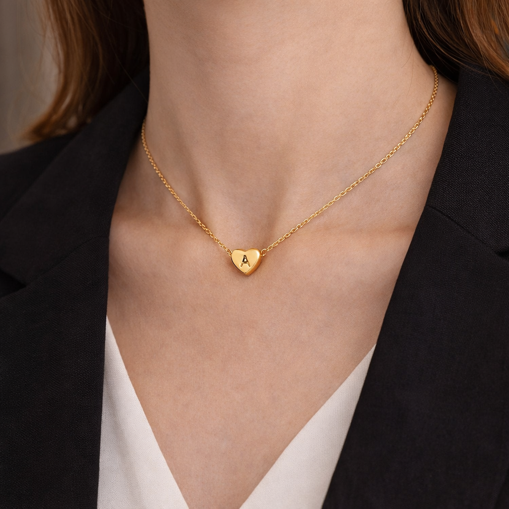 GP17 - Gold Heart Initial Necklace – Personalized Love Keepsake