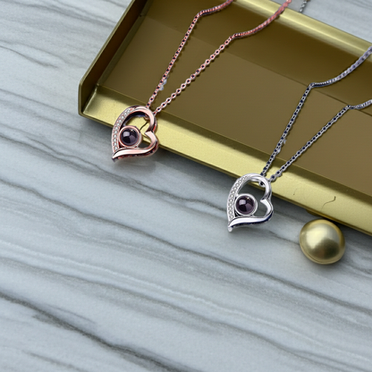 PXS103 - "Eternal Heart" Custom Photo Projection Necklace – Silver & Rose Gold