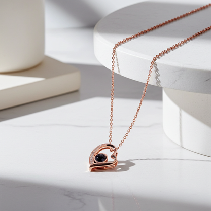 PXS103 - "Eternal Heart" Custom Photo Projection Necklace – Silver & Rose Gold