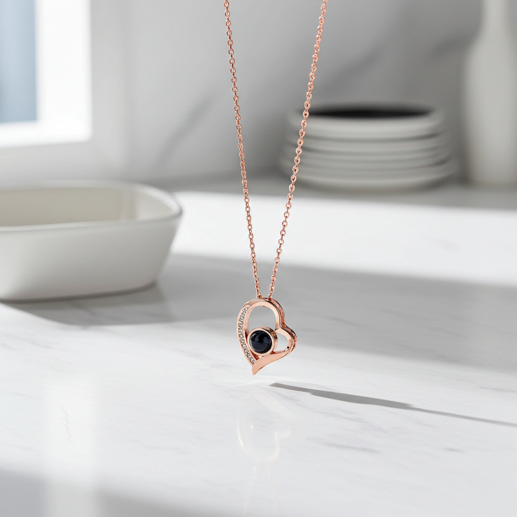 PXS103 - "Eternal Heart" Custom Photo Projection Necklace – Silver & Rose Gold