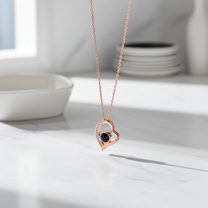 PXS103 - "Eternal Heart" Custom Photo Projection Necklace – Silver & Rose Gold