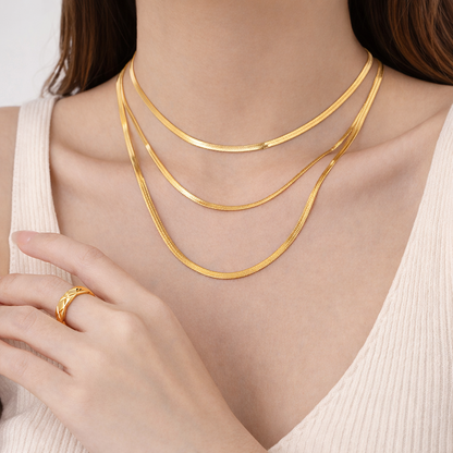 GP22 - Sleek Gold Flat Herringbone Chain Necklace