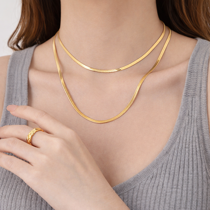 GP22 - Sleek Gold Flat Herringbone Chain Necklace