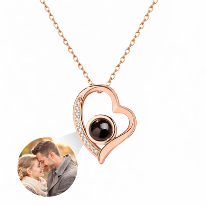 PXS103 - "Eternal Heart" Custom Photo Projection Necklace – Silver & Rose Gold