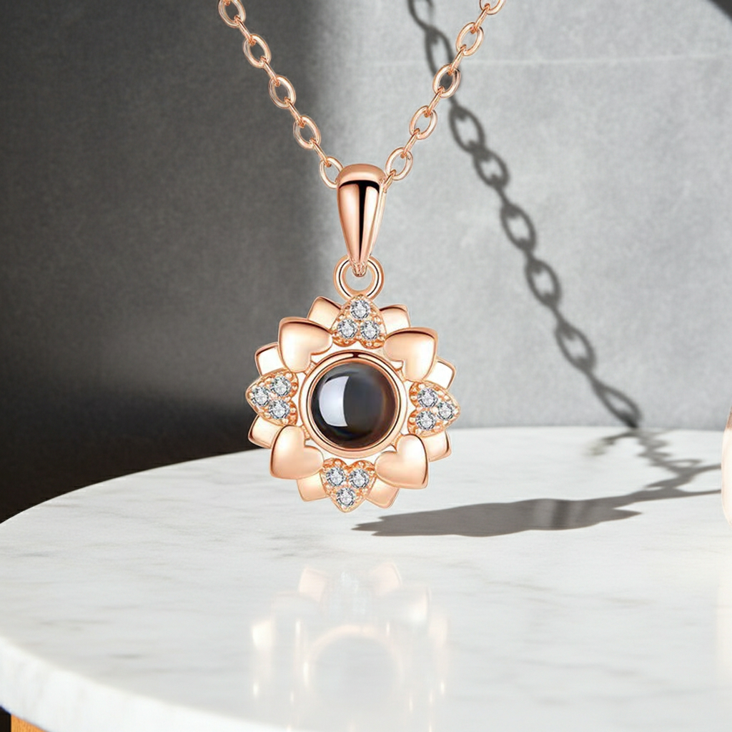 PXS111 - Personalized Heart Bloom Photo Projection Necklace