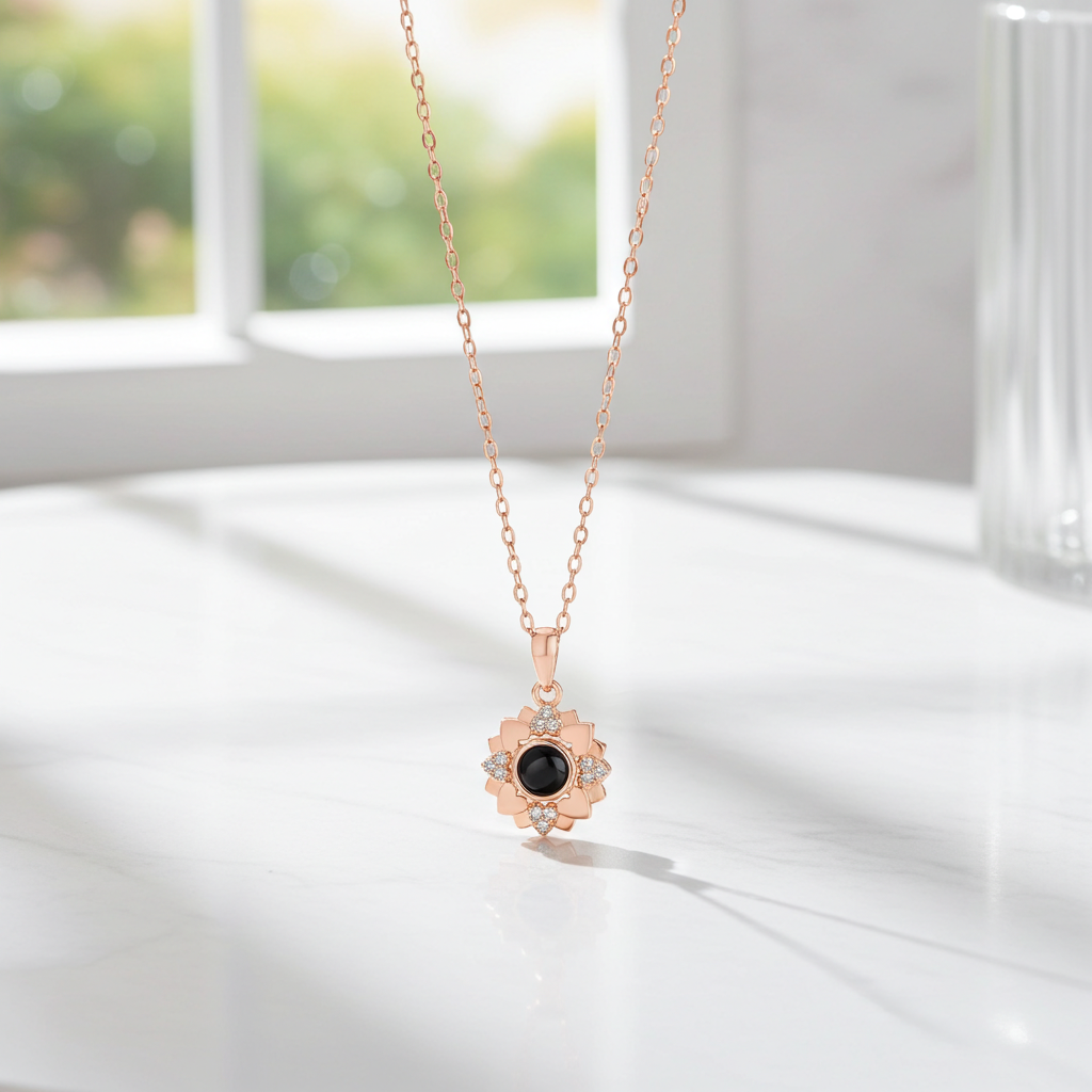 PXS111 - Personalized Heart Bloom Photo Projection Necklace