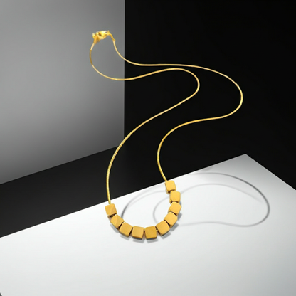 CC01 - Minimalist Gold Cube Bead Necklace | Customizable Geometric Jewelry