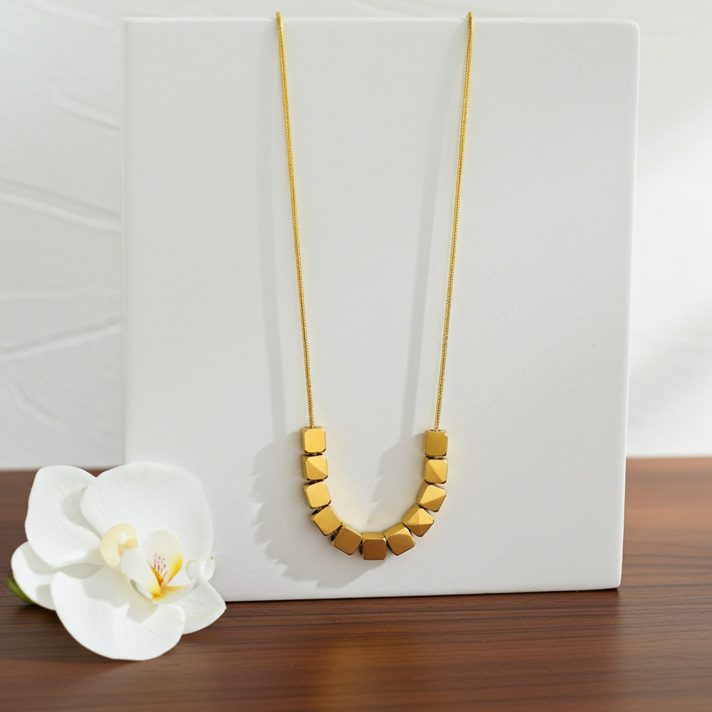CC01 - Minimalist Gold Cube Bead Necklace | Customizable Geometric Jewelry