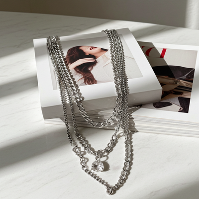 GP02 - Triple-Layer Heart Zircon Chain Necklace