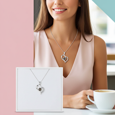 PX09 - Curved Heart Projection Necklace – Custom Hidden Photo Pendant (Silver & Rose Gold)