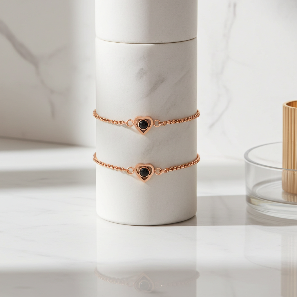 PS01 - Personalized Heart Projection Bracelet – Silver, Rose Gold, Gold Finishes