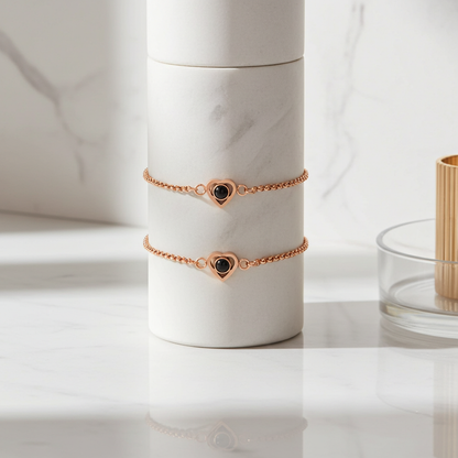 PS01 - Personalized Heart Projection Bracelet – Silver, Rose Gold, Gold Finishes