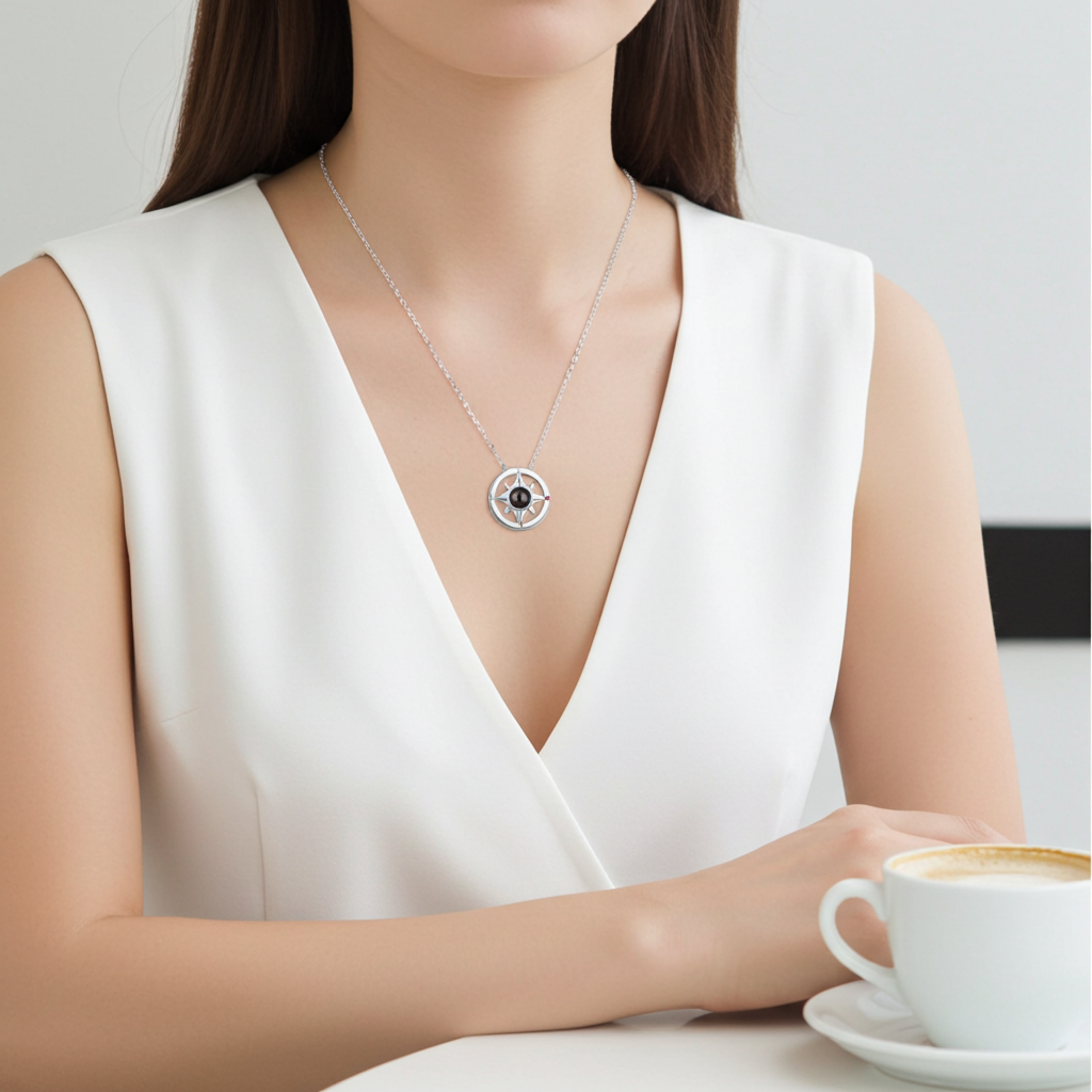 PX14 - Compass Projection Necklace - Silver, Rose Gold and Gold Color